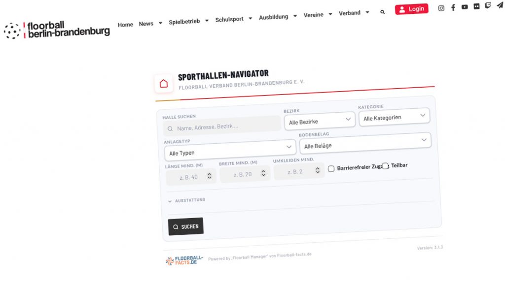 Sporthallen-Navigator für Berlin - entwickelt von Floorball-facts.de