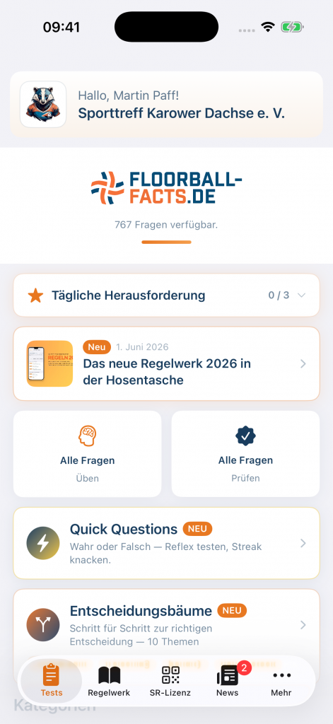 Screenshot der iOS-App FF Schiedsrichter für Floorball