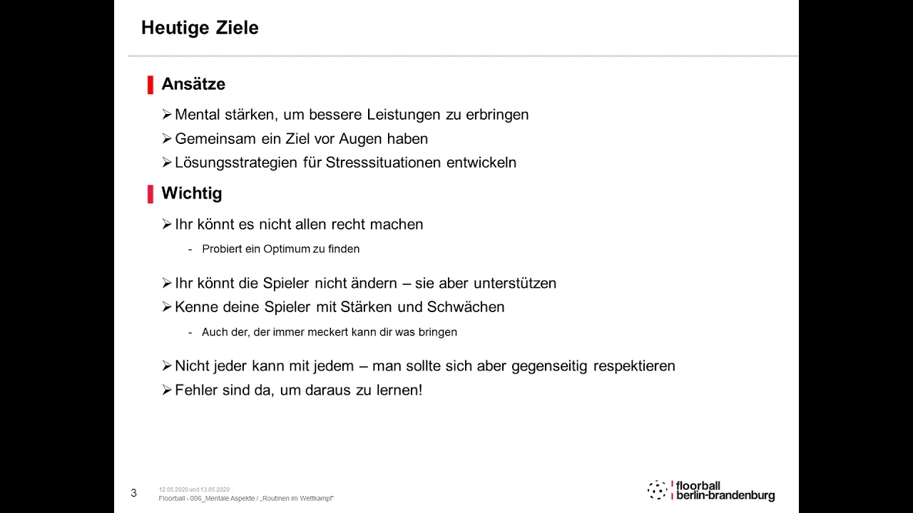Kurs 006 Mentale Aspekte - 1. Heutige Ziele