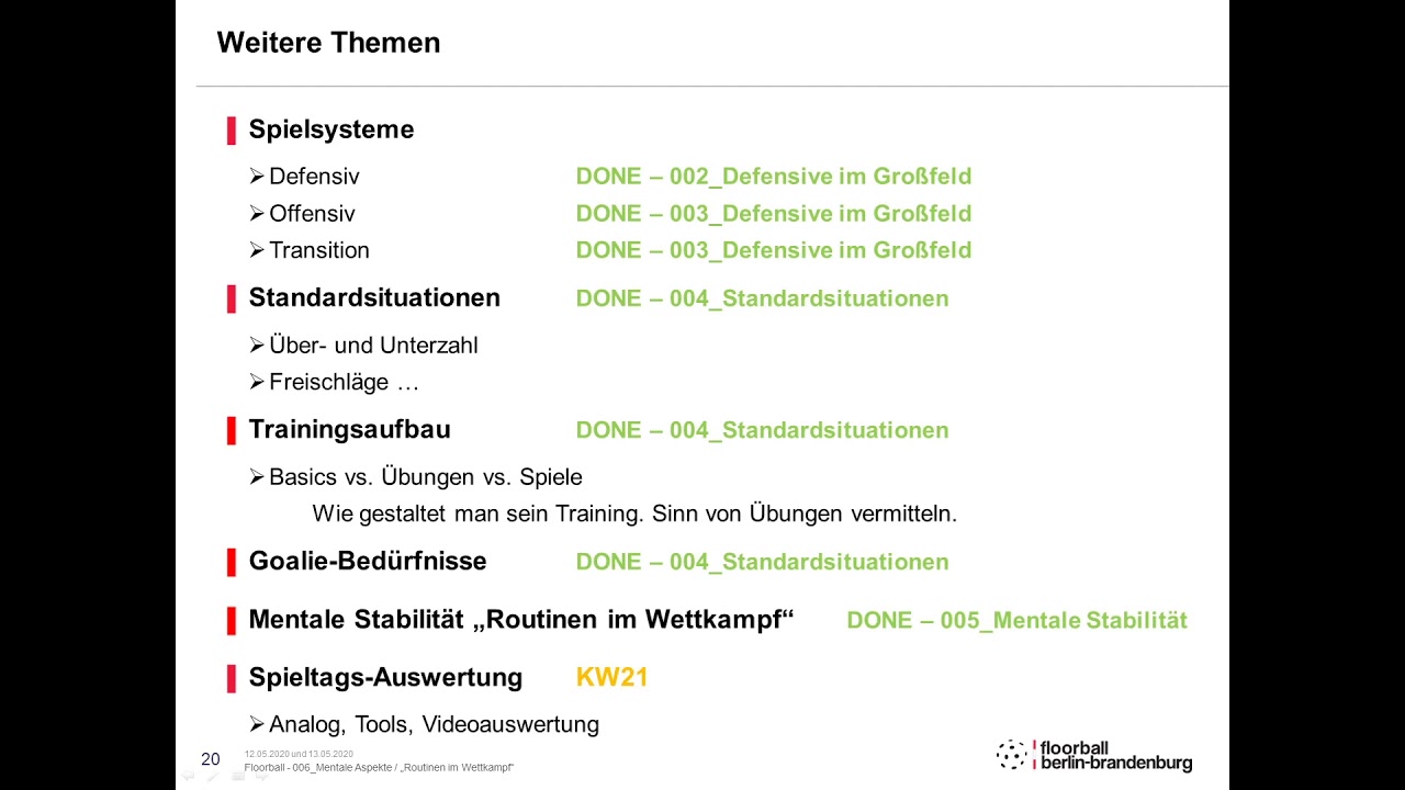 Kurs 006 Mentale Aspekte - 8. Frage: Aktivierung fürs Spiel