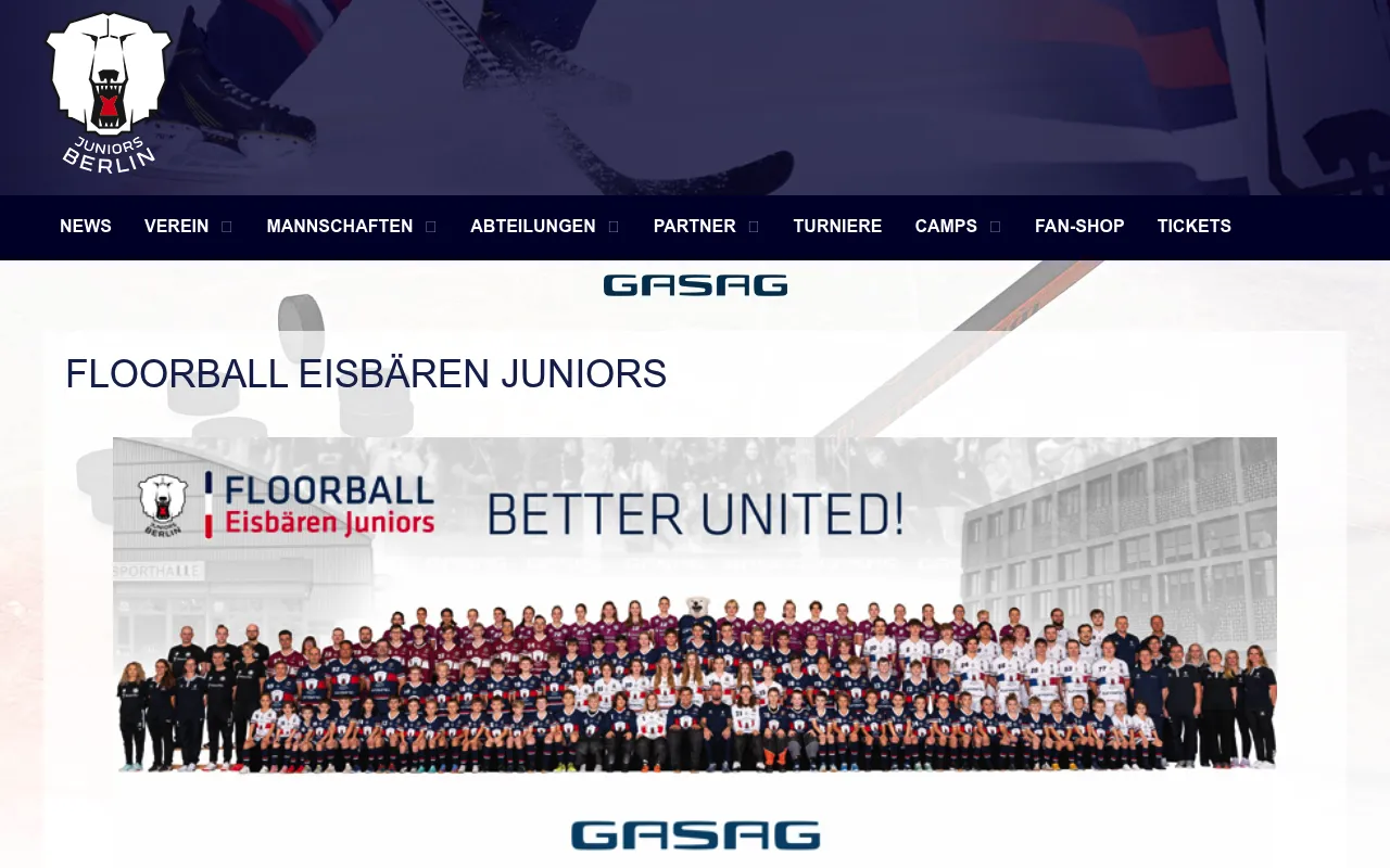 Startseite der Website von Eisbären Juniors Berlin e.V. (Screenshot vom 22.10.2026)