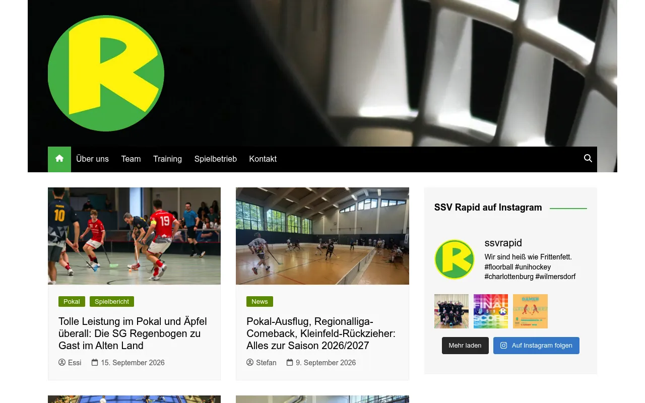 Startseite der Website von SSV Rapid e. V. (Screenshot vom 23.10.2026)