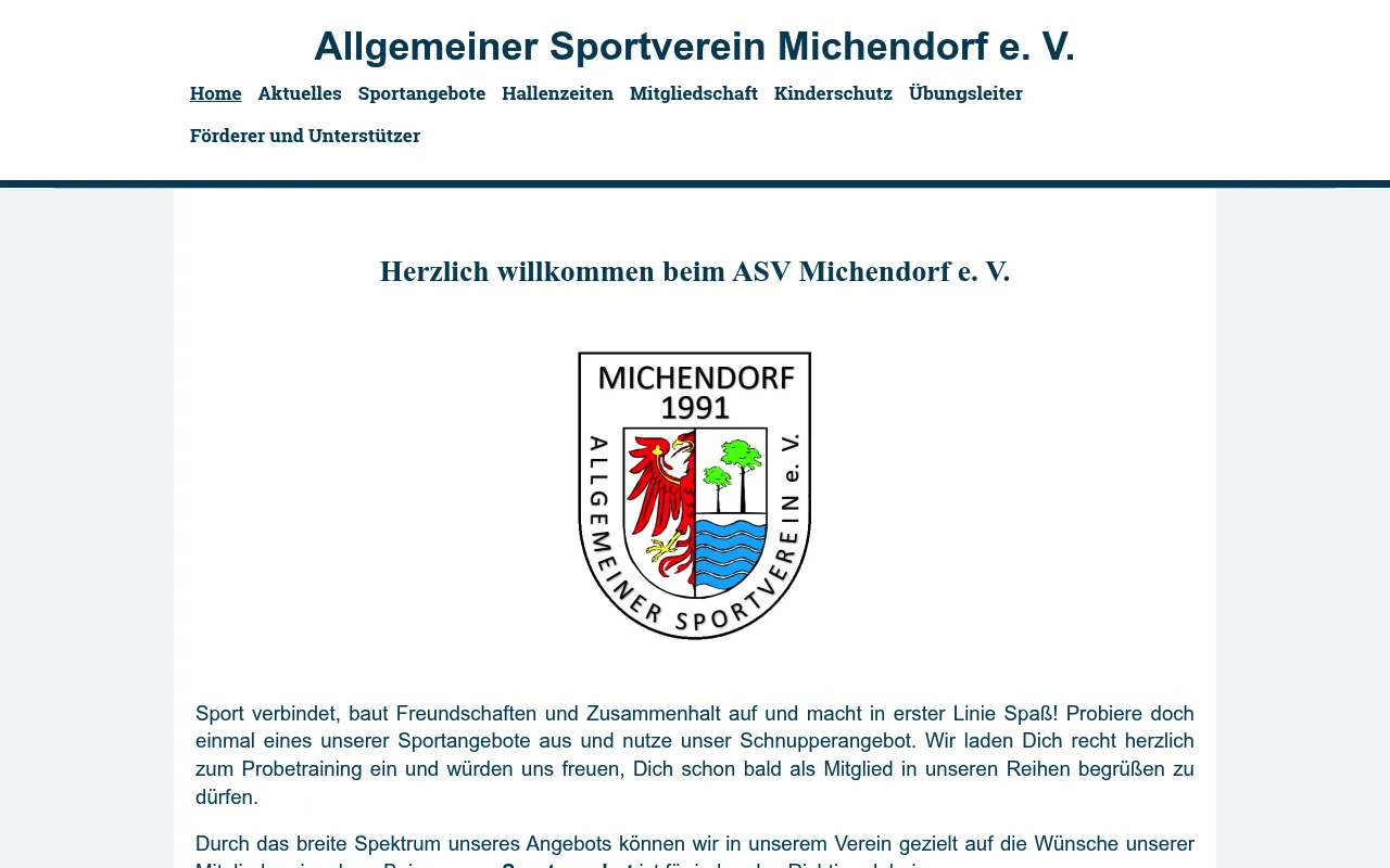 Startseite der Website von ASV Michendorf e. V. (Screenshot vom 22.10.2026)